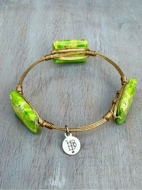 Bourbon and Boweties Stone & Gold Wire-wrapped Bangle Bracelet
